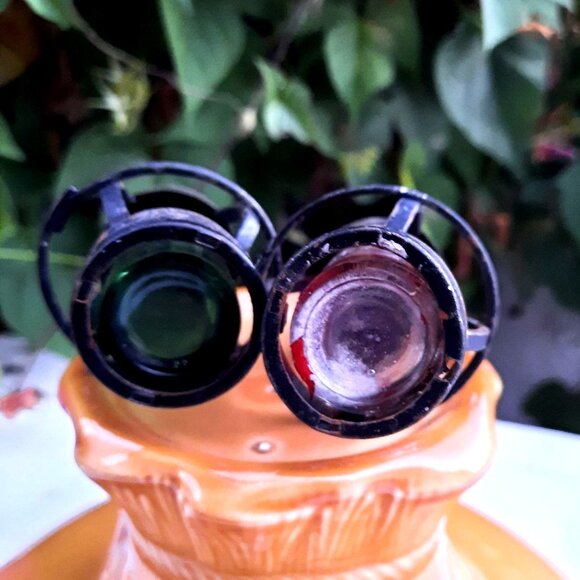 Vintage Train Light House Lantern Glass Salt & Pepper Shaker Set Wrought Iron Ho - Picture 2 of 6